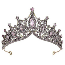 (Gold Pink) Vintage Crystal Party Tiara, Elegant Crown for Girls' Events