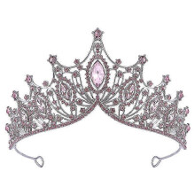 (White Pink) Vintage Crystal Party Tiara, Elegant Crown for Girls' Events