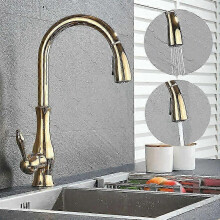 (As show, One size) Kitchen Faucet with Gold Brass Spray,Extensible Sink Faucet 360 Swivel Spiral Spring Kitchen Mixer Tap with 2 Modes, Single Lever Cold and Hot Sink Mi