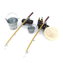 (As show, One size) 1/12 Dollhouse Miniature Fishing Rod Hat Bucket Stool Model for Doll Life Decora