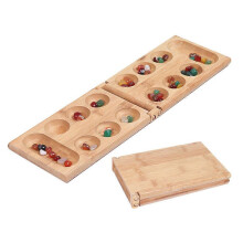 (As show, One size) Africa Mancala Board Game with Colorful Natural Stones Pebbles Folding Wooden Board Chess Set for Kids Adult Puzzle Toys