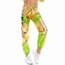 (M, Yellow) Bright skiny pants women blemish multi-color stitching pocket  women pants