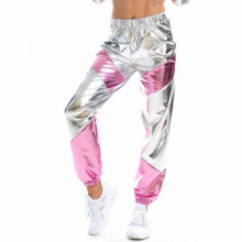 (L, pink) Bright skiny pants women blemish multi-color stitching pocket  women pants
