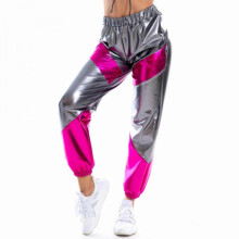 (2XL, Gray) Bright skiny pants women blemish multi-color stitching pocket women pants