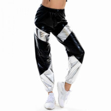 (S, Black) Bright skiny pants women blemish multi-color stitching pocket women pants