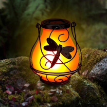 Solar Lanterns, Outdoor Hanging Solar Vintage Metal Dragonfly Lantern, Landscape Light