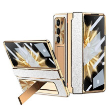 for Huawei Honor Magic V2 Hinged Case with Kickstand,Luxury Leather Full Protective Case (White)