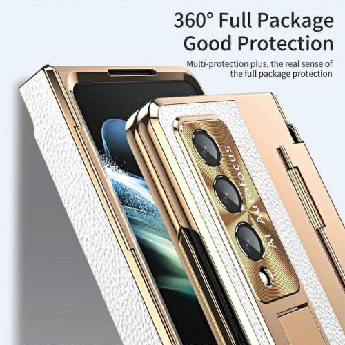for Huawei Honor Magic V2 Hinged Case with Kickstand,Luxury Leather Full Protective Case (White) 2