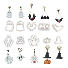 (As show, One size) 10Pcs Halloween Theme Clay Cutter Punpkins Bat Skull Clay Earrings Molds