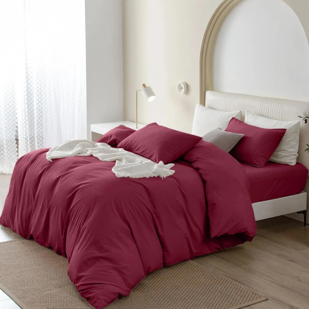 Imperial Rooms (Single Plain Duvet Cover Set Fitted Sheet 4Pcs Bedding Set) Red Christmas Duvet Cover Set Single Double King