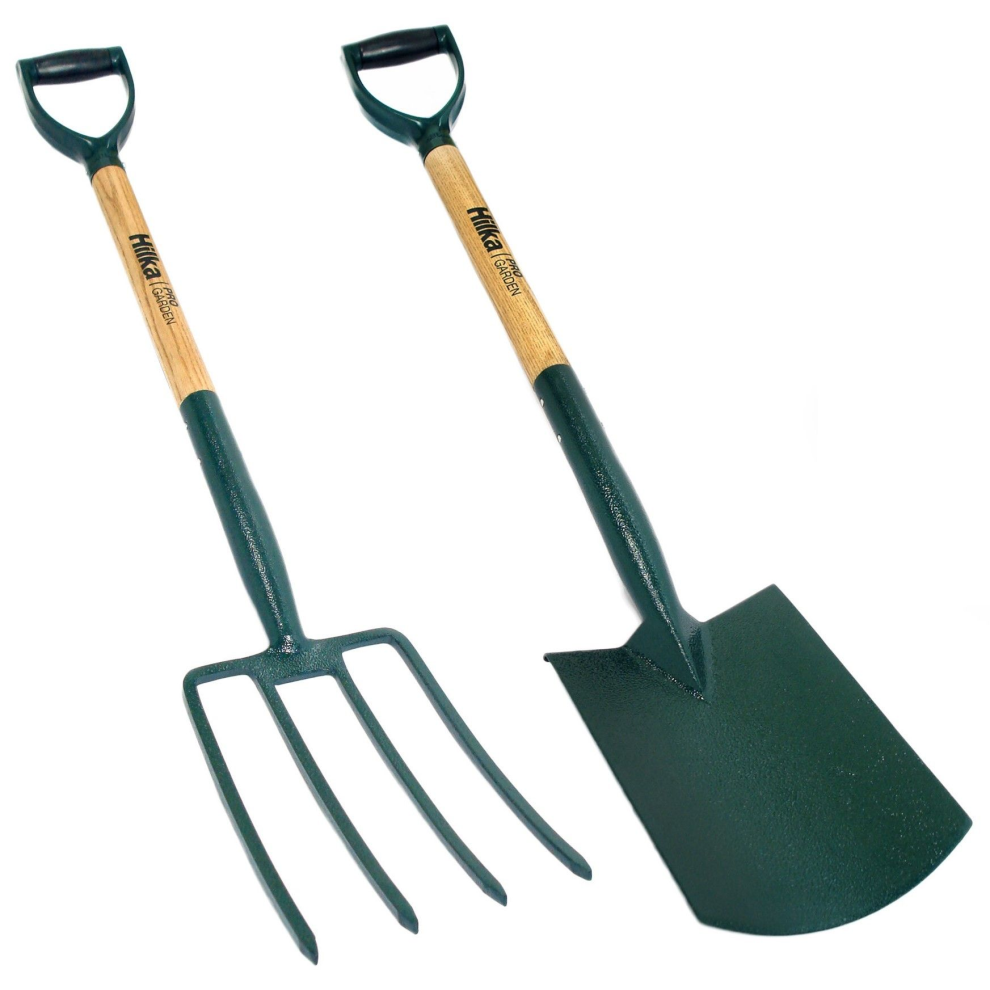 Hilka Digging Spade & Garden Fork Steel Trench Drainage Shovel Set 92062020
