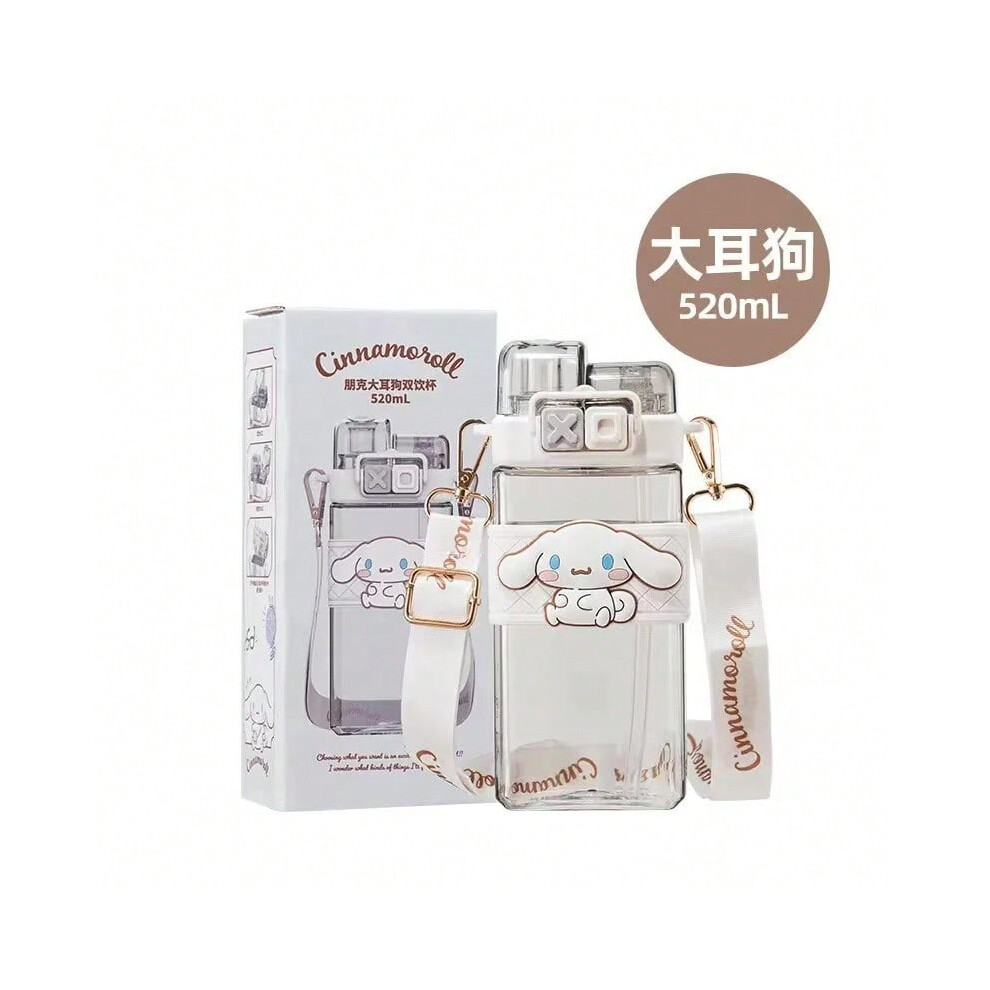 (Cinnamorolll, 520ml) 520ml Sanrioed Cinnamoroll Plastic Bottle Double Drink Cup Cartoon Melody Kuromi Students Water Bottle Large Capacity-image-OPC-PHPDBV9-NEW