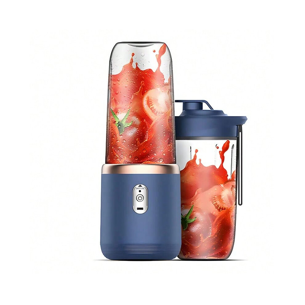 (Blue 2Cups) Portable Juicer Blender 400ml Electric Fruit Juicer USB Charging Lemon Orange Fruit Juicing Cup Smoothie Blender Machine 2cups