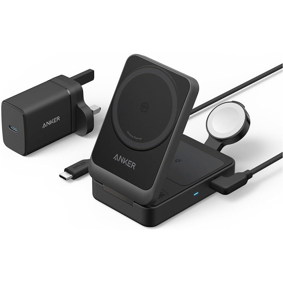 Anker MagGo 3-in-1 15W Qi2 Wireless Charging Station with Plug Black - B25M5K11