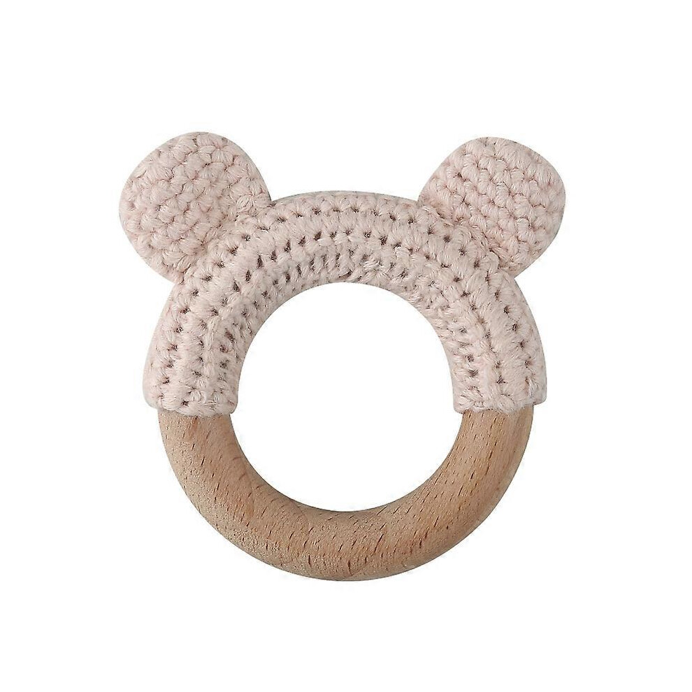 (As Show, One Size) Baby Teether Wooden Ring Crochet Knit Wool Rattle Nursing Chewing Teething Toy Bracelet Molar Soother Bpa Free Furtalk