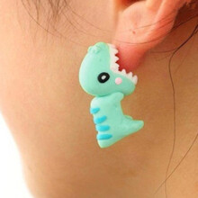 (As show, One size) Dinosaur Cat Fox Earrings Cartoon Soft Pottery Animal Earrings Bite Ear Studs