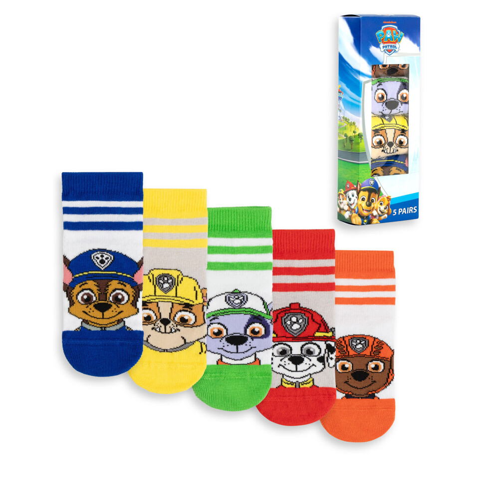(3-5.5 UK Child) Paw Patrol Calf Socks Set of 5 (Boys Multicoloured)