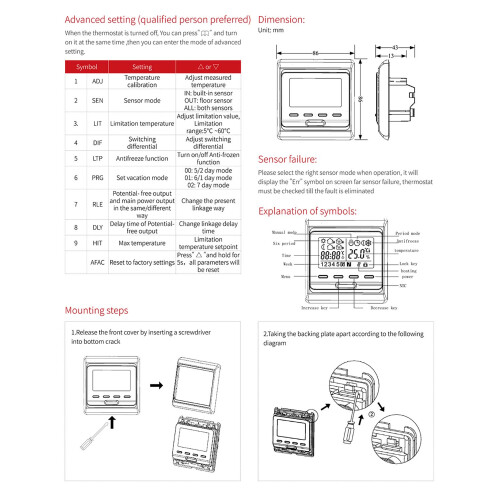 Lowenergie Digital Underfloor Heating Thermostat with Floor Sensor 16A Electric Heater 1