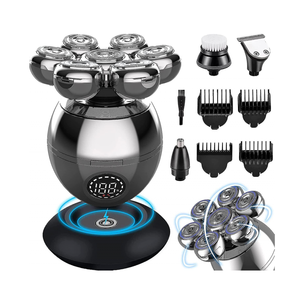 Rasoirs électriques 5 en 1 pour hommes chauves, rasoirs rotatifs, kit de toilettage électrique pour hommes