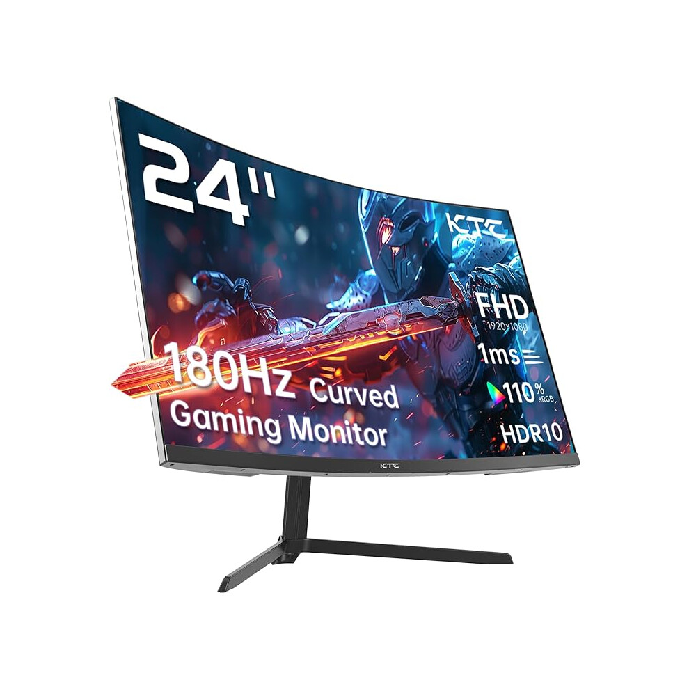 Ktc 24 Inch Curved Monitor, Fhd 1080P@180Hz Gaming Monior With 1500R Va Panel Compatible With Desktop, Laptop, Ps5, Xbox