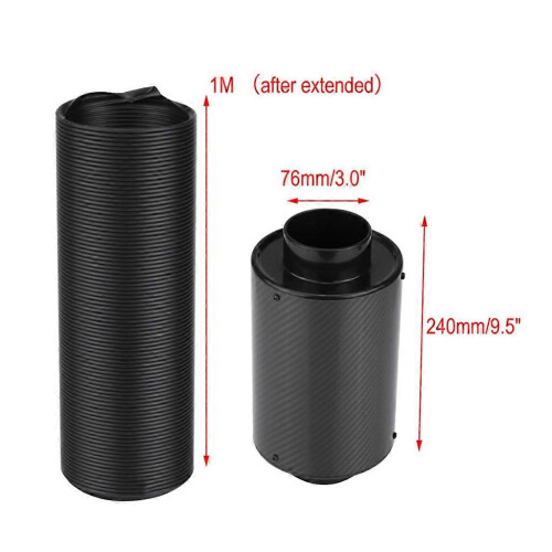 (As show, One size) Cold Air Filter Feed Enclosed Intake Induction Pipe Stretch Hose Kit Universal 2
