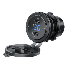 (Red, One size) 12V/24V QC3.0 Twin PD40W USB C Car Charge Socket Quick Charge with Voltmeter