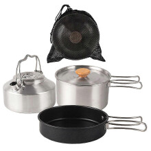 (As show, One size) Stainless Cooking Pots, Pans and Kettle Kits with Storage Bag Outdoor Cook Sets