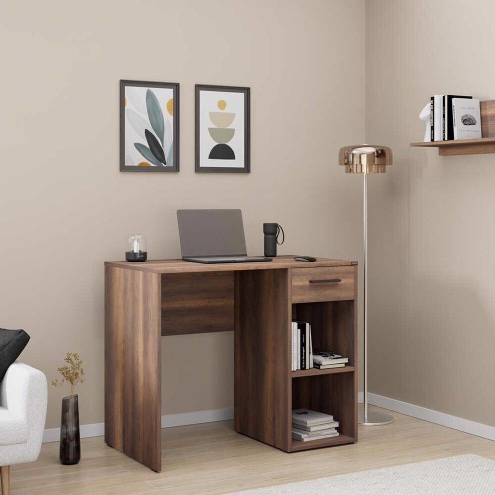 New Fwstyle Walnut Study Desk Drawer Metal Pull Handle Two Shelves Brown K-Cms-505-Oo-1 Size 1