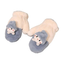 (Purple, One size) Bunny Plush Mittens with String Full Finger Glove Lining Cartoon Doll Gloves