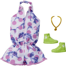 Vetements de poupee Barbie Inspire par Jurassic World: Dominion Complete Look 2 accessoires Shorts Romper avec Porti Polka Dot & Dinosaur Print B