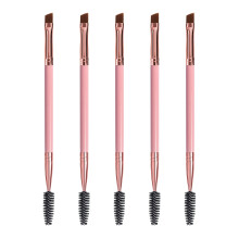 Duo de pinceaux     sourcils, goupillon et pinceau biseaut    pour le maquillage des yeux (5 pi   ces, rose)