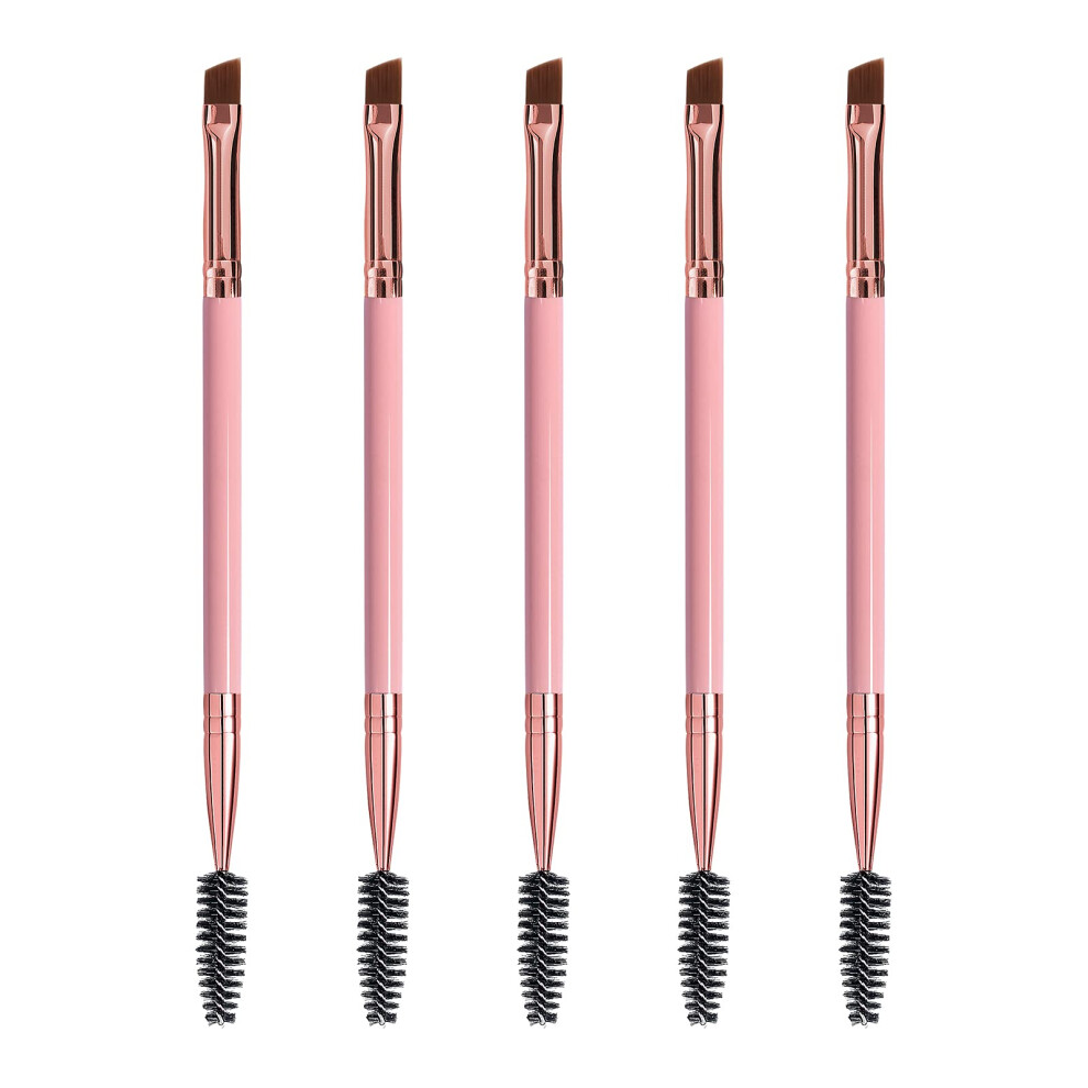 Pennello Per Sopracciglia Duo, Pennello Per Rocchetto E Pennello Per Ciglia Angolato Per Trucco Degli Occhi, 5 Pezzi, Rosa-image