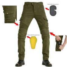 (Army Green, XL) Fitted Motorcycle Jeans Motorbike Pants Denim Trousers Made With Kevlar