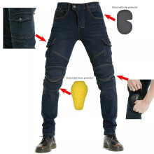 (Blue, S) Fitted Motorcycle Jeans Motorbike Pants Denim Trousers Made With Kevlar