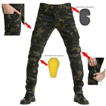 (Camouflage, M) Fitted Motorcycle Jeans Motorbike Pants Denim Trousers Made With Kevlar