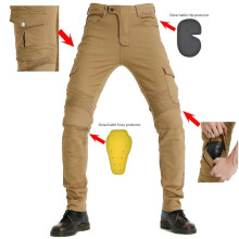 (Khaki, L) Fitted Motorcycle Jeans Motorbike Pants Denim Trousers Made With Kevlar