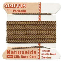 Griffin Thick Silk Beading Cord, 1mm/Size 16, Brown