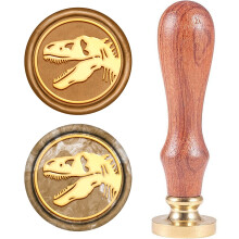 CRASPIRE Dinosaurier-Wachssiegel-Stempel, Tier-Siegelwachs-Stempel, Retro-Holzstempel, Wachssiegel, 25 mm, abnehmbarer Messingkopf, Holzgriff für Ums