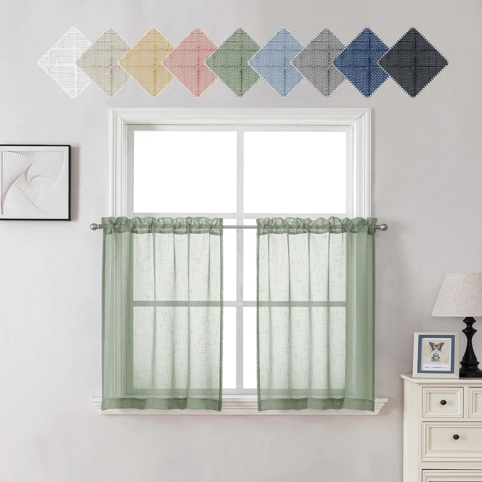 Rideaux de cuisine vert sauge Aiyufeng transparents de 61 cm de long, 2 pi   ces, rideaux semi-transparents en lin pour chambre     coucher, rideaux