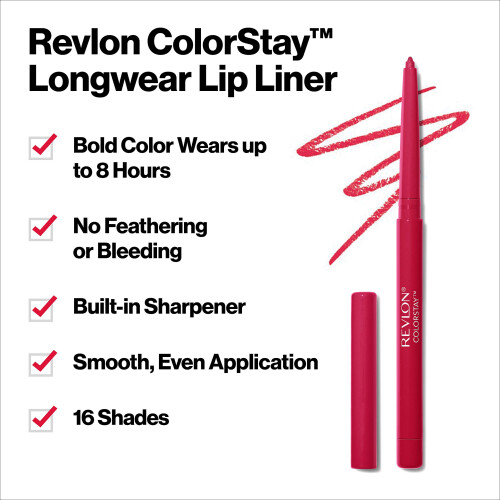 Revlon Revlon Lip Liner, Colorstay Makeup με Ενσωματωμένο Ξύστη, Μακράς Διάρκειας, 713 Ruby 2
