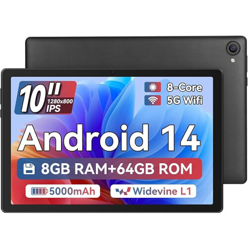Ainmel Android 14 Tablet 10 Inch Tablets with Octa-Core 8GB+64GB