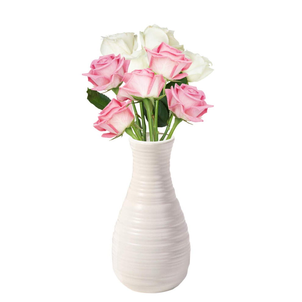 Vase incassable pour fleurs, aspect c   ramique, en plastique, pour d   coration d'int   rieur, salon, table (blanc coquillage)