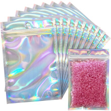 EgticLive 100 Stuks Herbruikbare Holografische Tassen 4 x 6", Iriserende Mylar Tassen met Duidelijke Voorkant