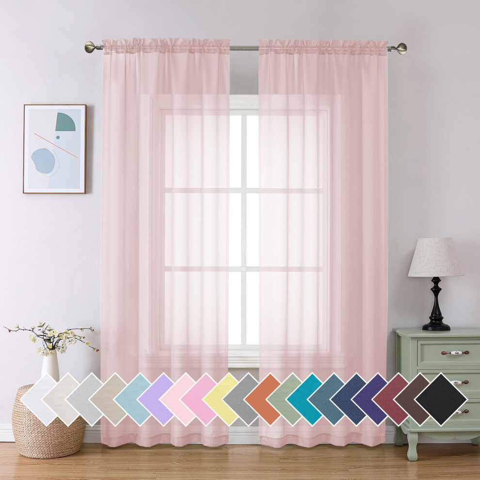 Aiyufeng Zartrosa Gardinen, 213 Cm Lang, 2 Paneele, Lichtfilternd, Weich, Luftig, Voile, Stangentasche, Babyrosa, Durchsichtige Fenstervorh Nge F-image