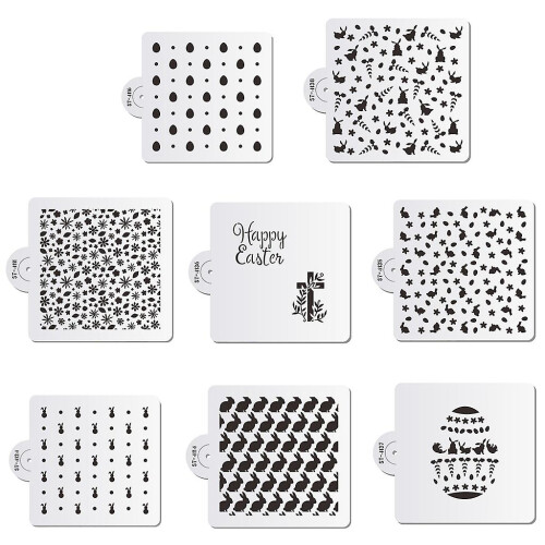 (Black 3, One size) Reusable Easter Eggs Bunny Printing Cake Stencil Template Decoration Mold Tools 2