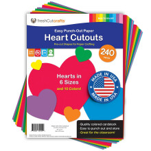 FreshCut Crafts 240 Pieces Heart Paper Cutouts 2-sided US Made Card Stock Punch Out Multicolor Hearts for Valentines Day Crafts Bulletin Boards Cl