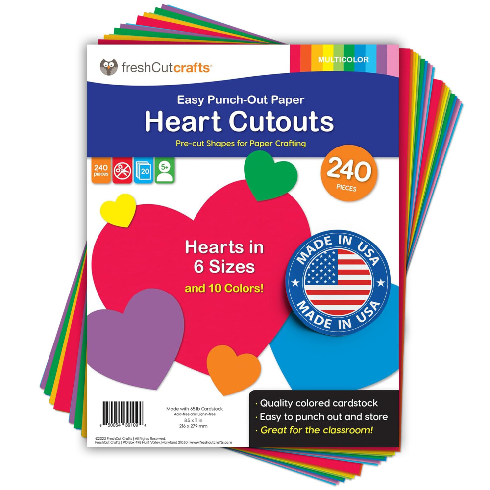 Freshcut Crafts 240 Piezas De Recortes De Papel De Coraz N De 2 Caras, Hechos En Ee. Uu., Cartulina Perforada, Corazones Multicolores Para Manual-image