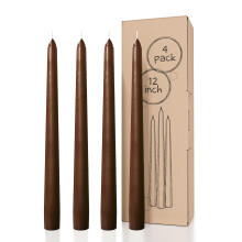 CANDWAX 12 inch Taper Candles Set of 4 - Dripless and Smokeless Candle Unscented - Slow Burning Candle Sticks - Brown Candle Taper