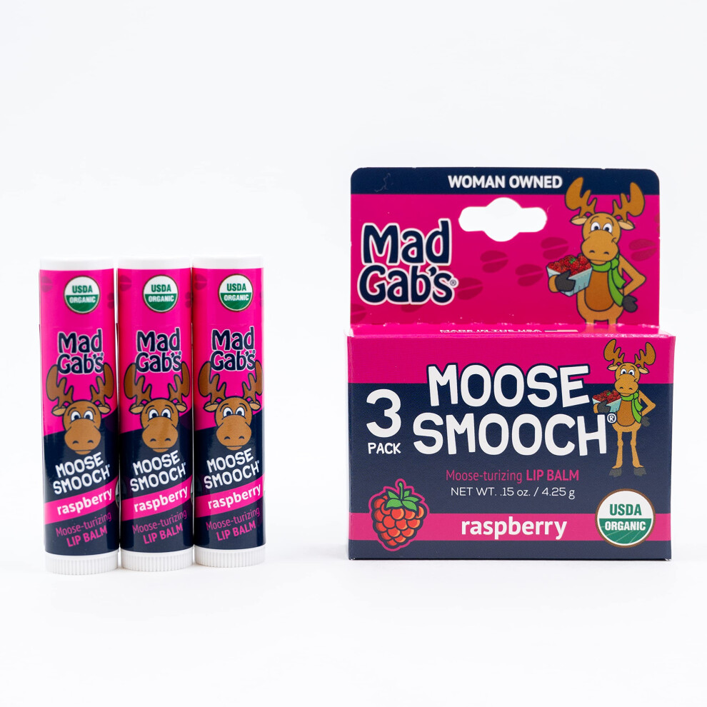 Balsam Do Ust Mad Gab's Moose Smooch Raspberry 3 Szt. | Nawilzajacy I Certyfikowany Organiczny | Wykonane Z Organicznej Oliwy Z Oliwek I Wosku Ps-image