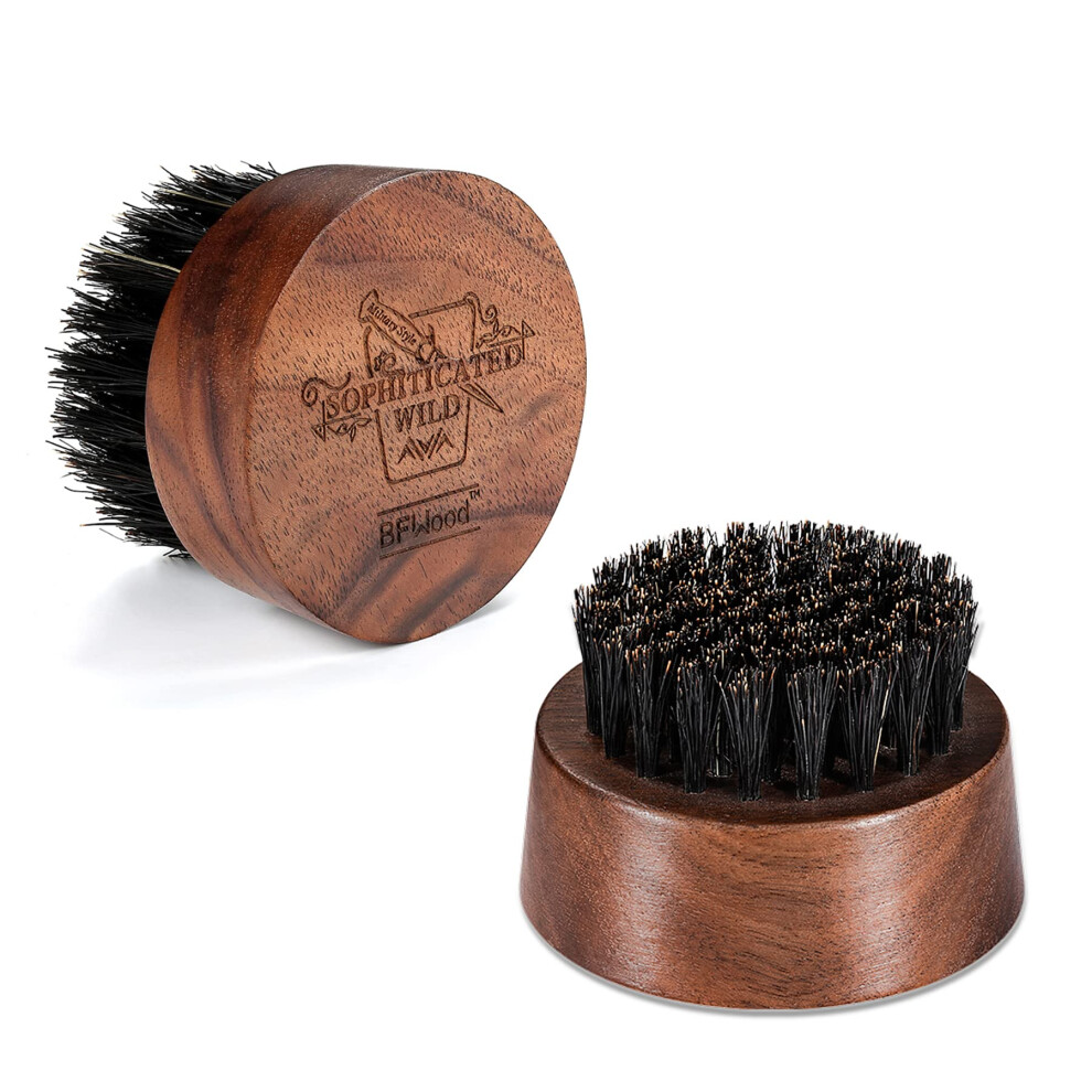 Bfwood Black Beard Brush For Men - Boar Bristles Small And Round - Walnut Wood